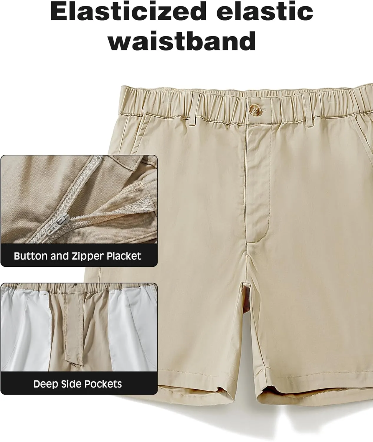 AIMPACT Mens Casual Cotton Shorts Slim Fit Elastic Waist Cargo Shorts 5.5 Inch Inseam with Pockets