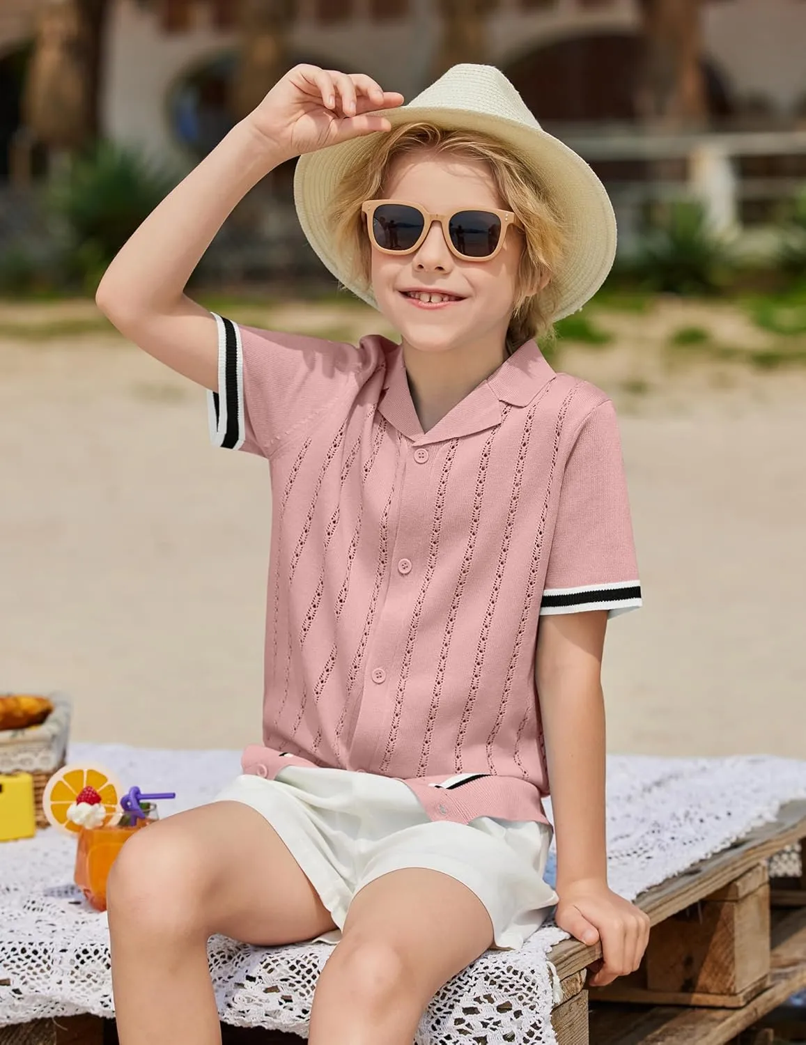 Arshiner Boys Knit Shirts Short Sleeve Button Down Shirt Vintage Fashion Casual Summer Beach Shirts for Kids 5-13 Years