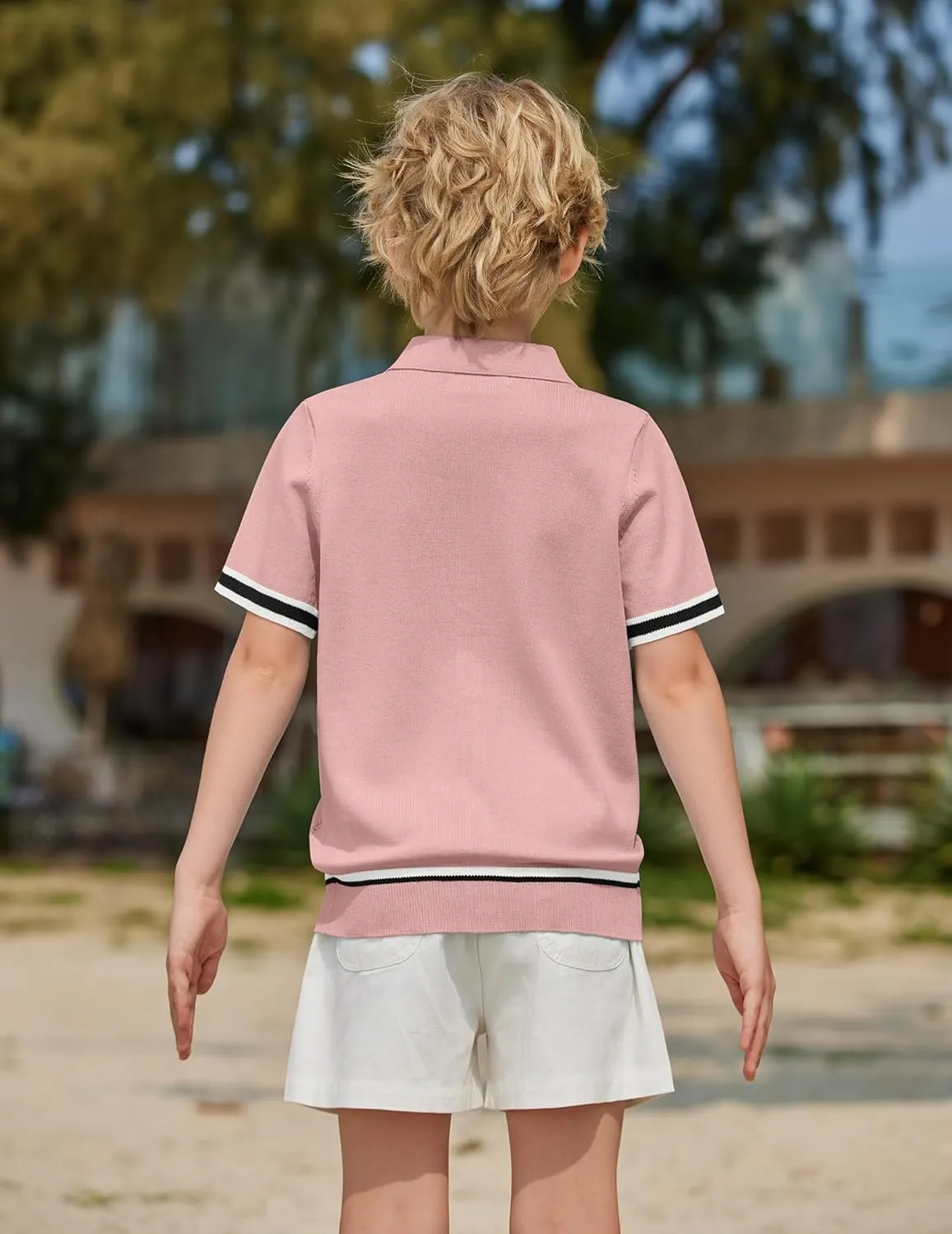 Arshiner Boys Knit Shirts Short Sleeve Button Down Shirt Vintage Fashion Casual Summer Beach Shirts for Kids 5-13 Years
