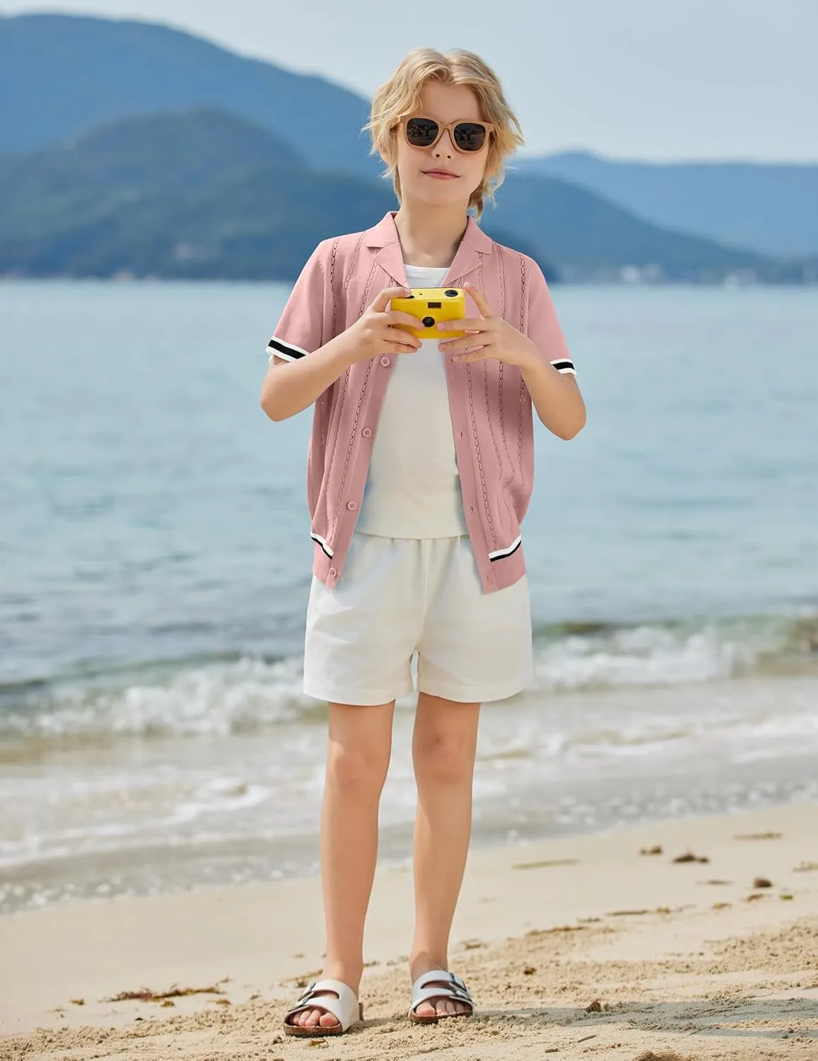 Arshiner Boys Knit Shirts Short Sleeve Button Down Shirt Vintage Fashion Casual Summer Beach Shirts for Kids 5-13 Years