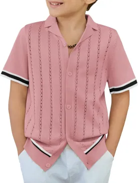 Arshiner Boys Knit Shirts Short Sleeve Button Down Shirt Vintage Fashion Casual Summer Beach Shirts for Kids 5-13 Years
