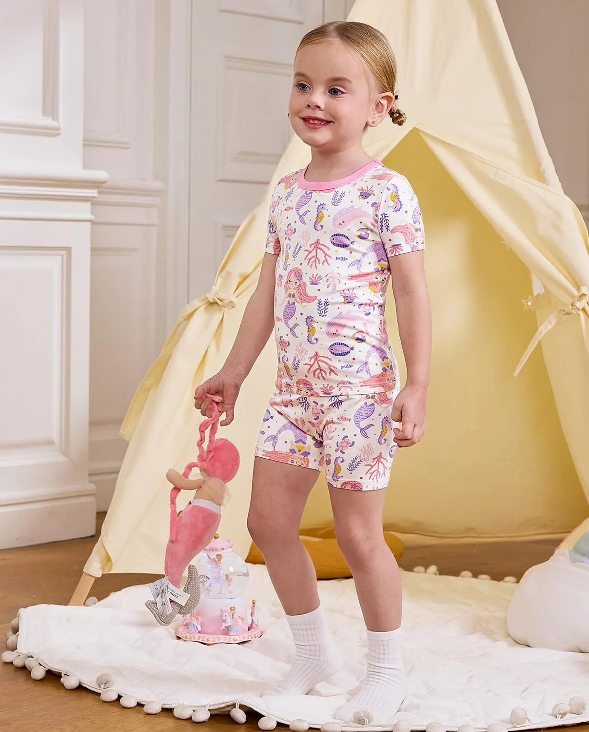 Bamboo Viscose Toddler Unicorn Mermaid Girls Kids Pajamas Short Sleeve Summer Cool Snug fit Pjs 12M-8Y 2pcs