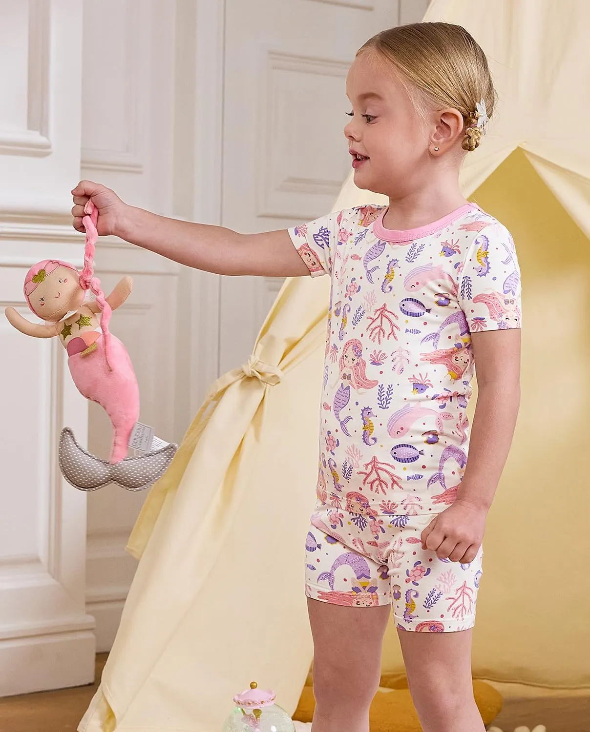 Bamboo Viscose Toddler Unicorn Mermaid Girls Kids Pajamas Short Sleeve Summer Cool Snug fit Pjs 12M-8Y 2pcs