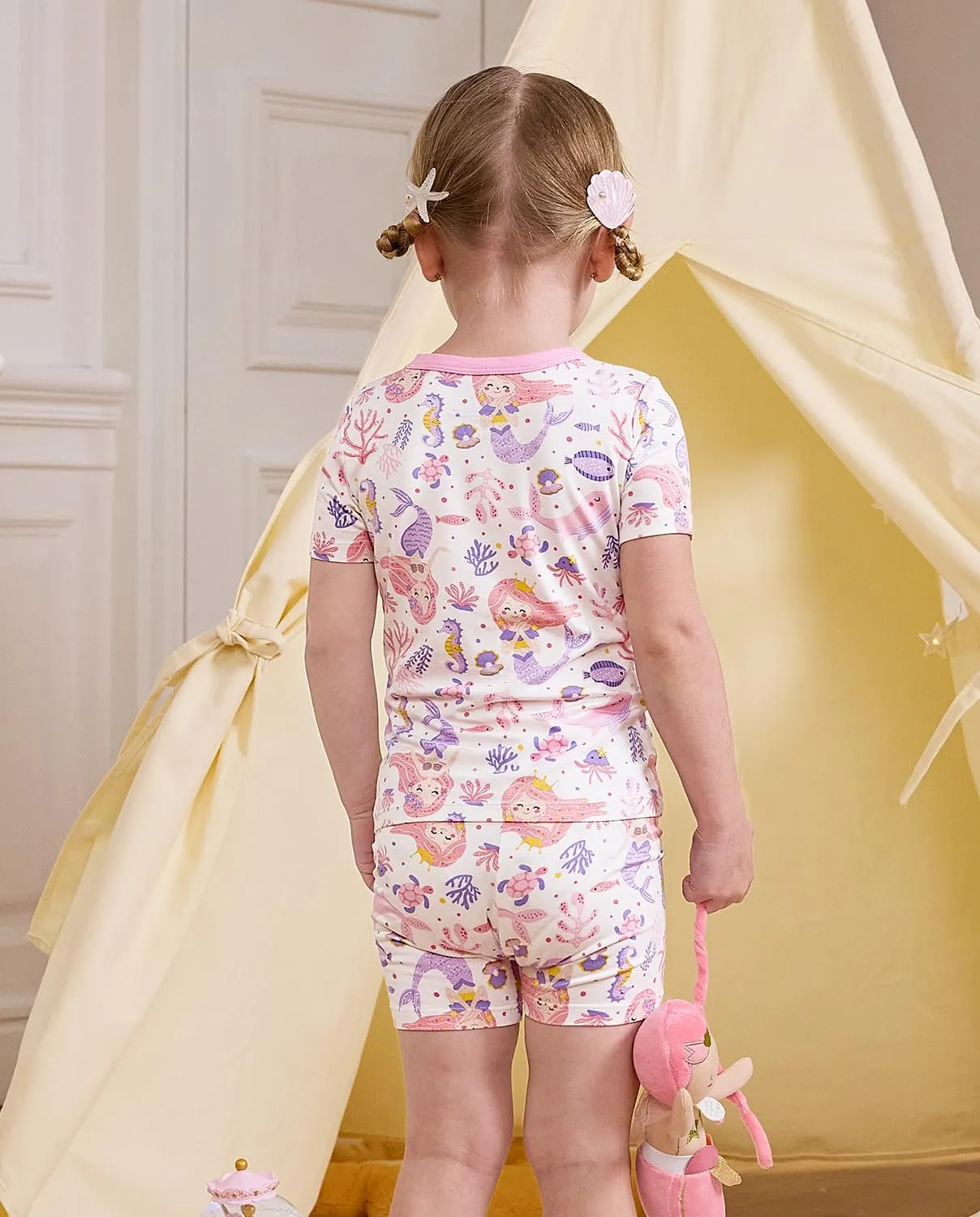 Bamboo Viscose Toddler Unicorn Mermaid Girls Kids Pajamas Short Sleeve Summer Cool Snug fit Pjs 12M-8Y 2pcs
