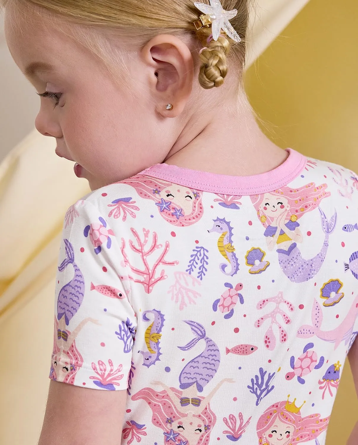 Bamboo Viscose Toddler Unicorn Mermaid Girls Kids Pajamas Short Sleeve Summer Cool Snug fit Pjs 12M-8Y 2pcs