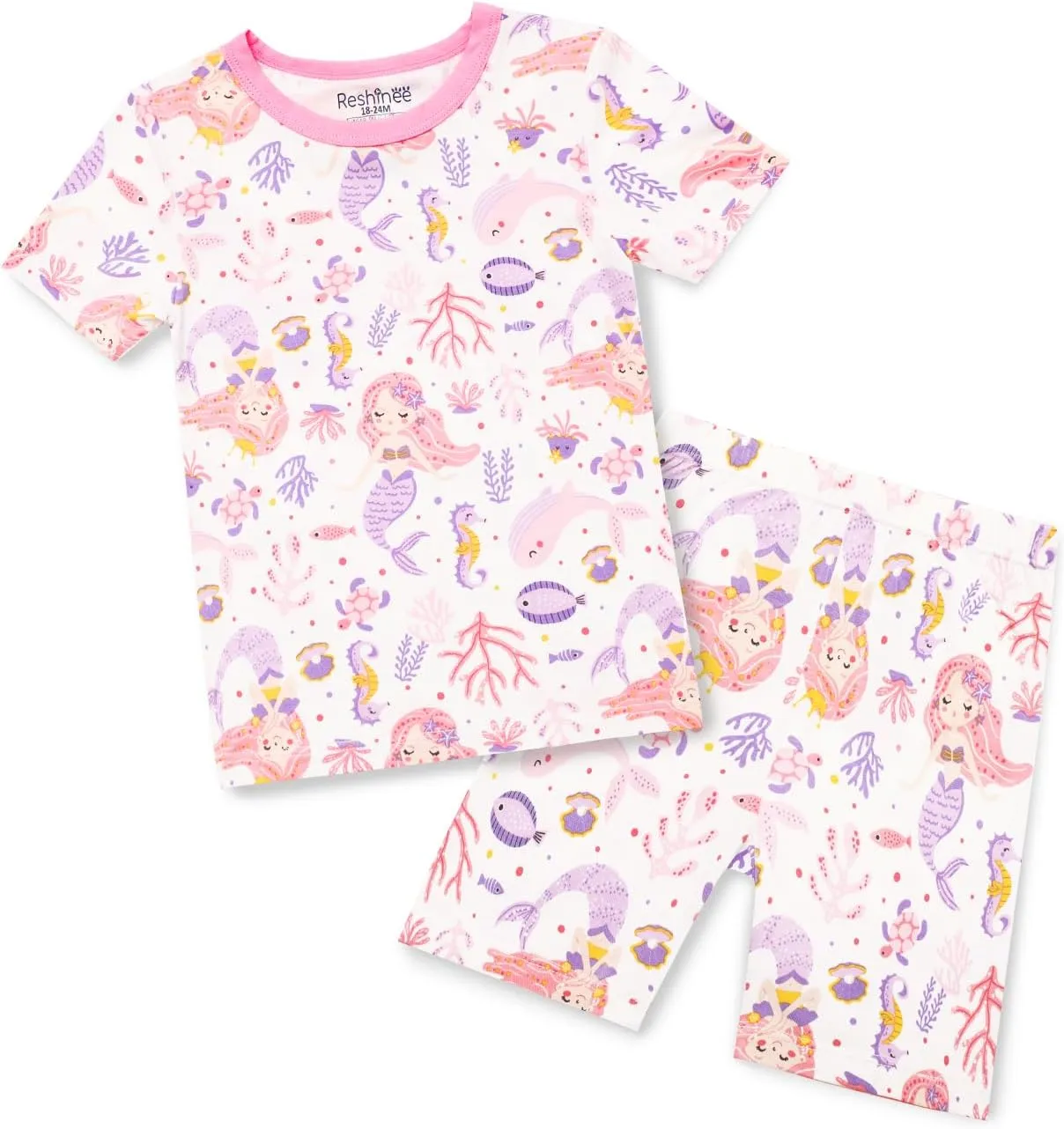 Bamboo Viscose Toddler Unicorn Mermaid Girls Kids Pajamas Short Sleeve Summer Cool Snug fit Pjs 12M-8Y 2pcs