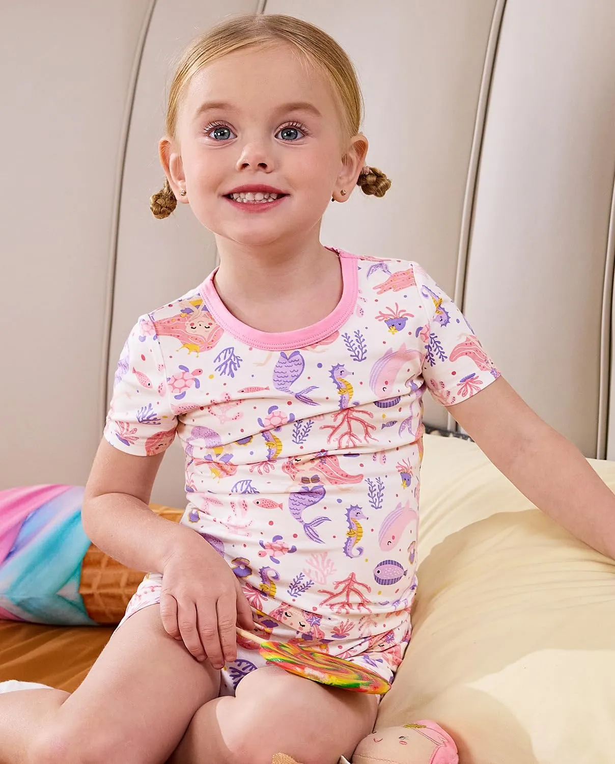 Bamboo Viscose Toddler Unicorn Mermaid Girls Kids Pajamas Short Sleeve Summer Cool Snug fit Pjs 12M-8Y 2pcs
