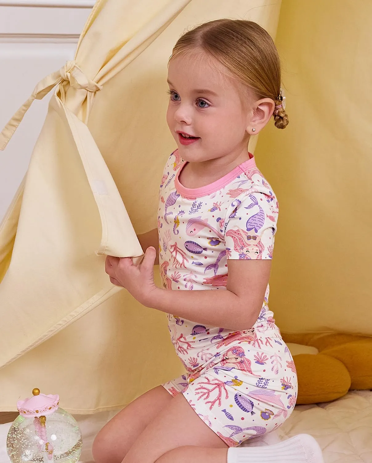 Bamboo Viscose Toddler Unicorn Mermaid Girls Kids Pajamas Short Sleeve Summer Cool Snug fit Pjs 12M-8Y 2pcs