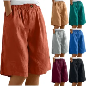 Bermuda Shorts for Women 2025 Casual Mid Rise Knee Length Wide Leg Comfy Long Linen Shorts with Pocket