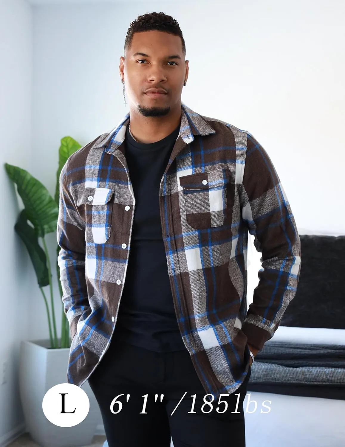 COOFANDY Mens Flannel Shirts Long Sleeve Plaid Shirt Jacket Button Down Shirt with Pockets