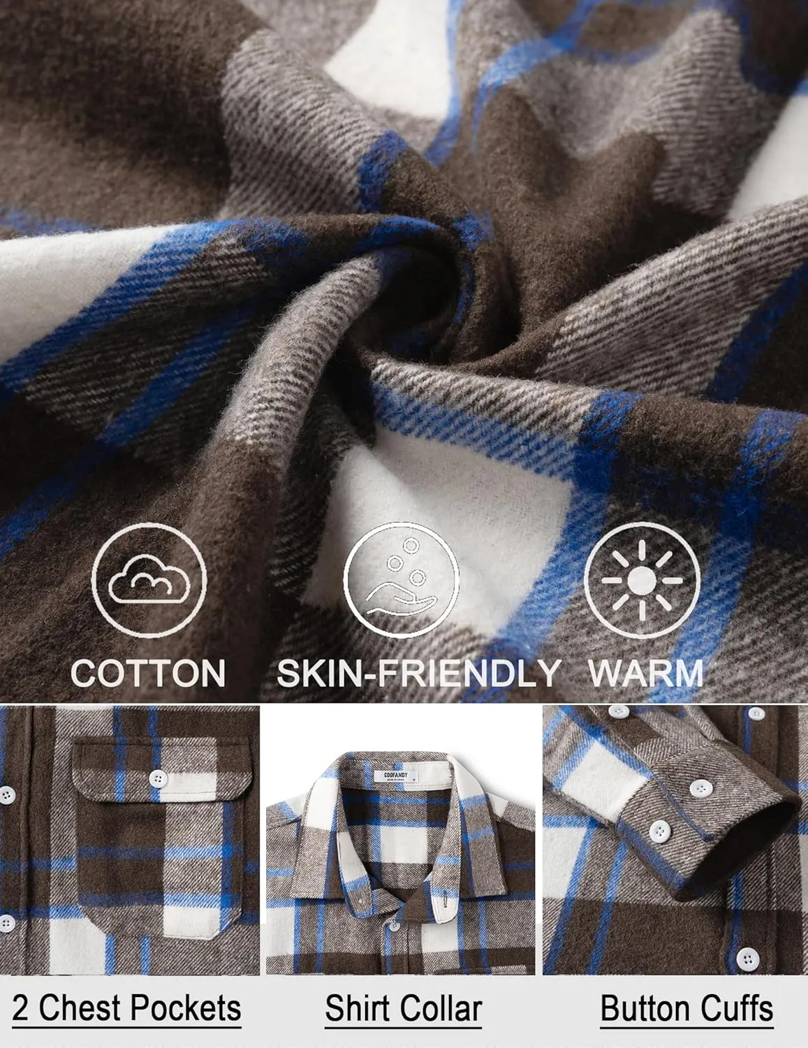 COOFANDY Mens Flannel Shirts Long Sleeve Plaid Shirt Jacket Button Down Shirt with Pockets