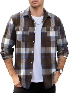 COOFANDY Mens Flannel Shirts Long Sleeve Plaid Shirt Jacket Button Down Shirt with Pockets