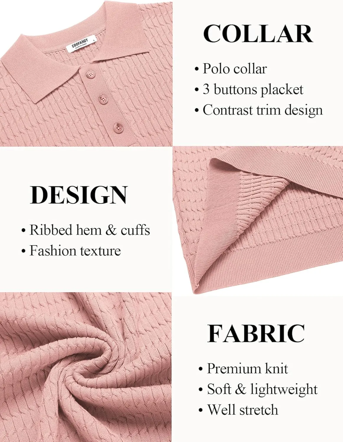 COOFANDY Mens Knit Polo Shirt Short Sleeve Vintage Textured Casual Golf Shirts Summer Beach Top