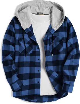 COOFANDY Men's Plaid Hoodie Flannel Shirt Jacket Long Sleeve Casual Fashion Button Shirts