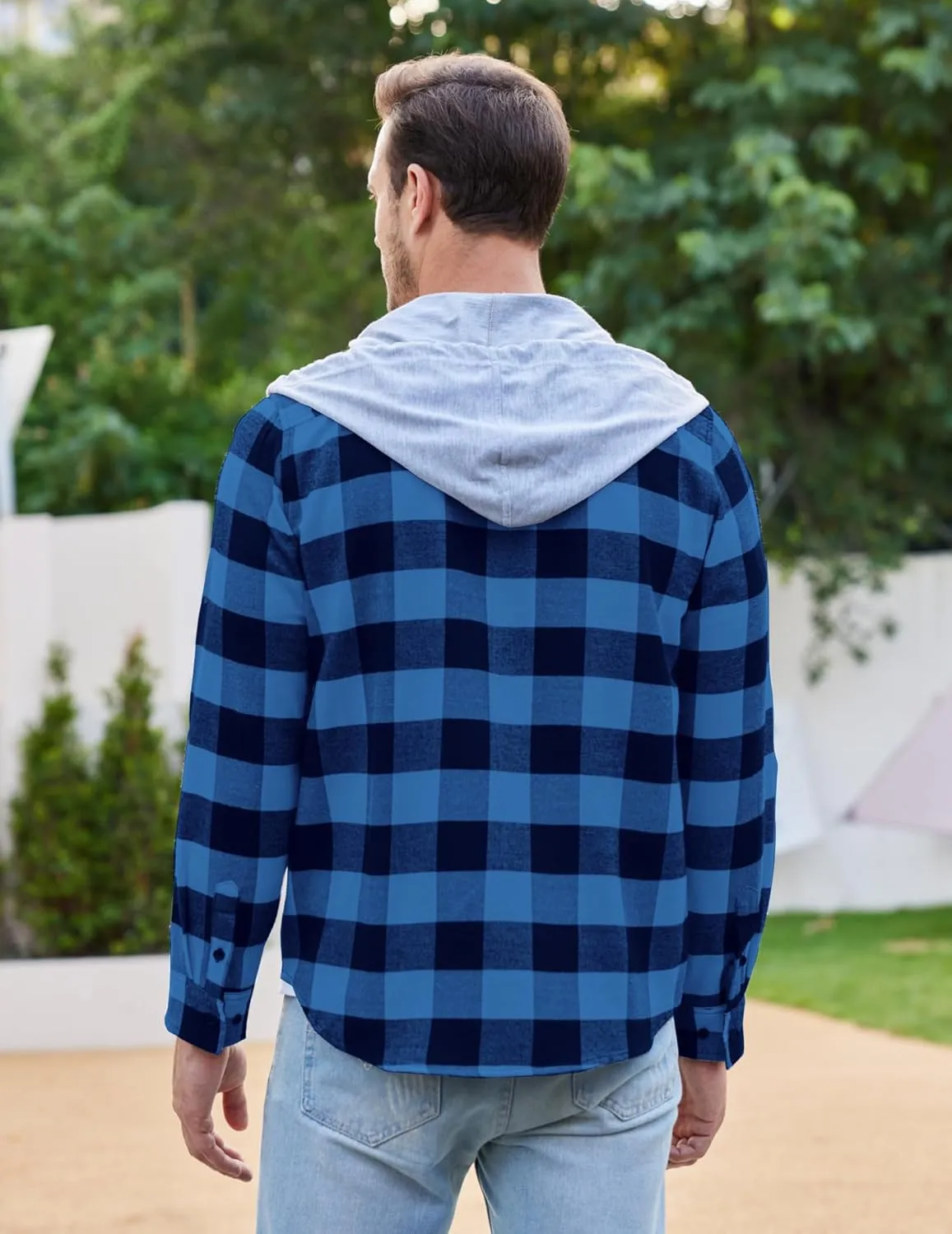 COOFANDY Men's Plaid Hoodie Flannel Shirt Jacket Long Sleeve Casual Fashion Button Shirts