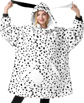 Giggling Getup Dalmatian Wearable Blanket Hoodie - Oversized Soft Sherpa Fleece Hooded Blanket - Warm Cozy Plush Flannel Blanket Sweatshirt Gifts - with Giant Pocket & Sleeves for Adults Women Men