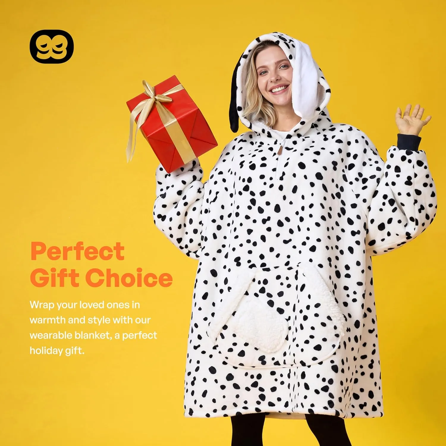 Giggling Getup Dalmatian Wearable Blanket Hoodie - Oversized Soft Sherpa Fleece Hooded Blanket - Warm Cozy Plush Flannel Blanket Sweatshirt Gifts - with Giant Pocket & Sleeves for Adults Women Men