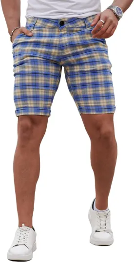 GINGTTO Mens Slim Fit Shorts Plaid Chino Short Tapered Leg Skinny Stretch