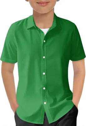 Haloumoning Boys Short Sleeve Dress Shirts Kids Summer School Uniform Button Down Shirt 5-14 Years