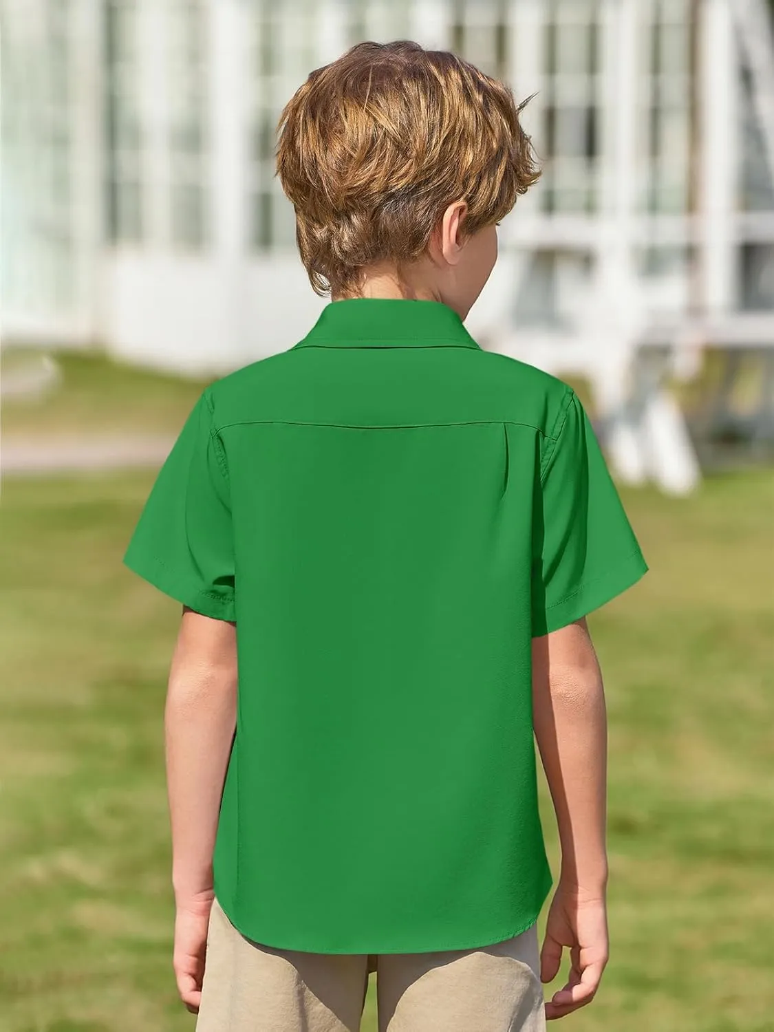 Haloumoning Boys Short Sleeve Dress Shirts Kids Summer School Uniform Button Down Shirt 5-14 Years