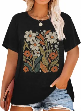 HDLTE Plus Size Womens Country Shirts Funny Western Graphic Tees Short Sleeve Flower Tops Blouses Casual Summer T-Shirt