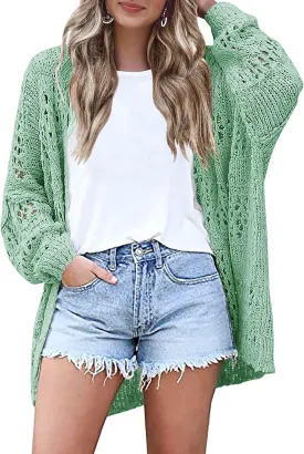 HOTOUCH Lightweight Crochet Cardigan for Women Long Sleeve Open Front Knit Oversized Cardigans Sweaters