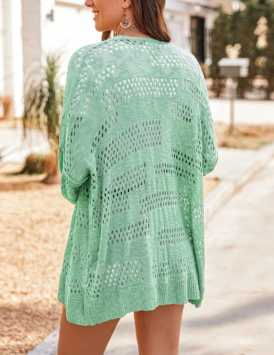 HOTOUCH Lightweight Crochet Cardigan for Women Long Sleeve Open Front Knit Oversized Cardigans Sweaters
