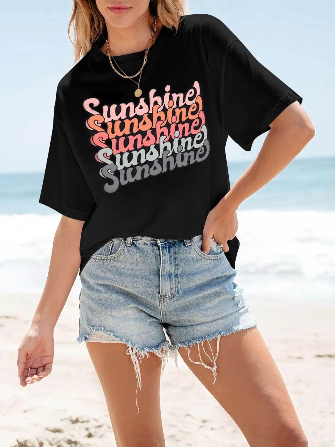 INFITTY Womens Oversized T Shirts Crewneck Casual Summer Tops Short Sleeve Cotton Shirts Funny Cute Graphic Tees Trendy