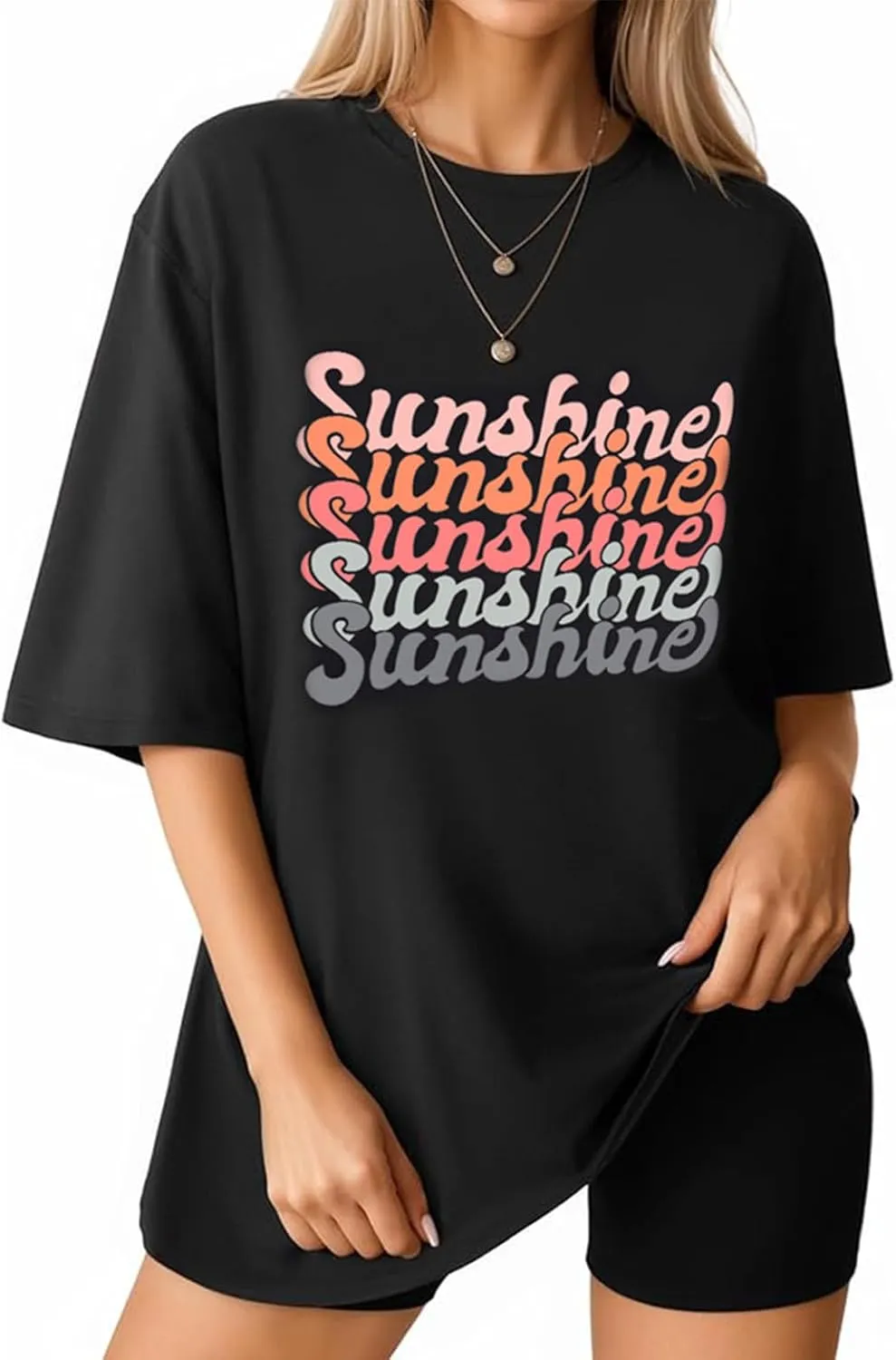 INFITTY Womens Oversized T Shirts Crewneck Casual Summer Tops Short Sleeve Cotton Shirts Funny Cute Graphic Tees Trendy