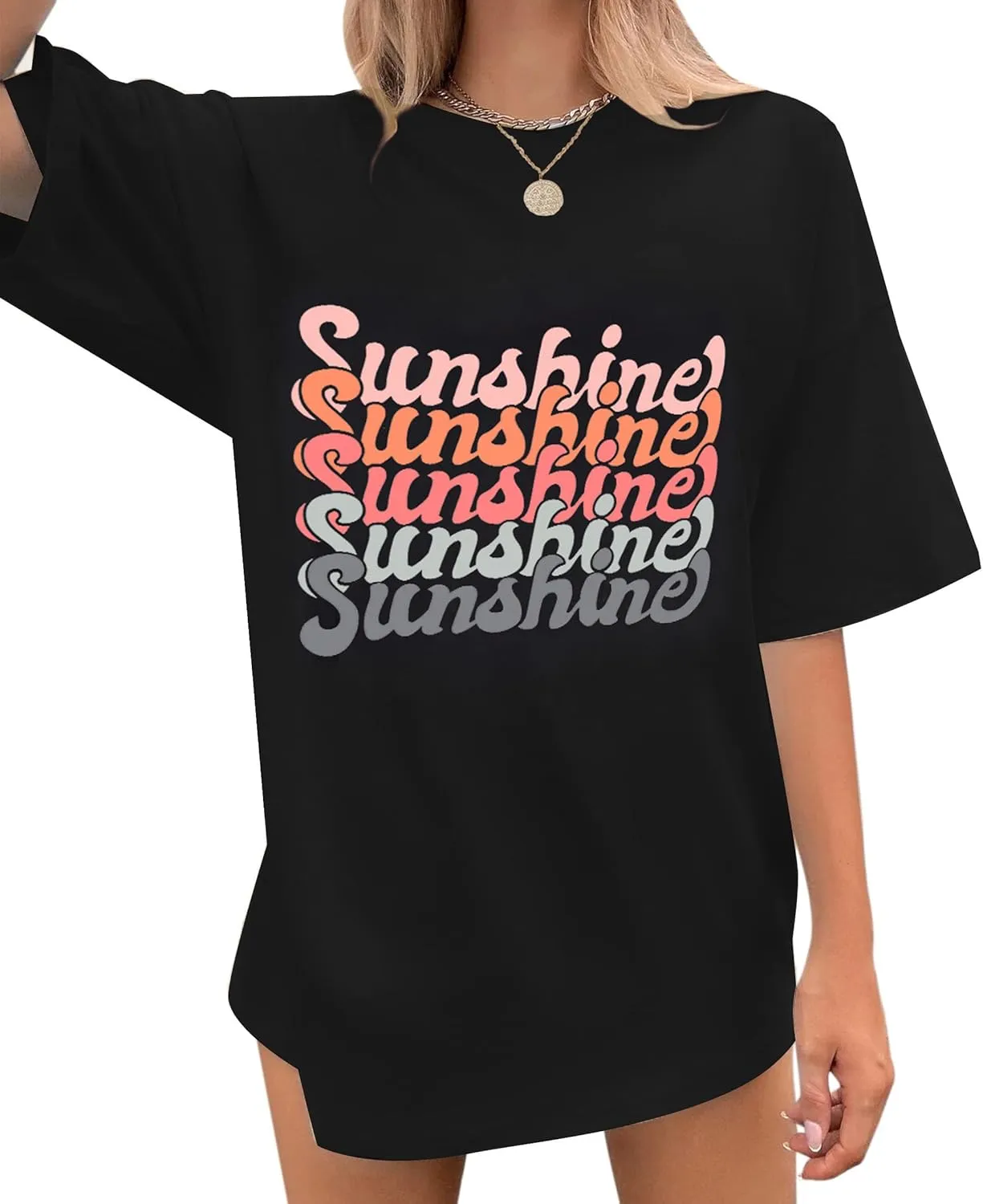 INFITTY Womens Oversized T Shirts Crewneck Casual Summer Tops Short Sleeve Cotton Shirts Funny Cute Graphic Tees Trendy