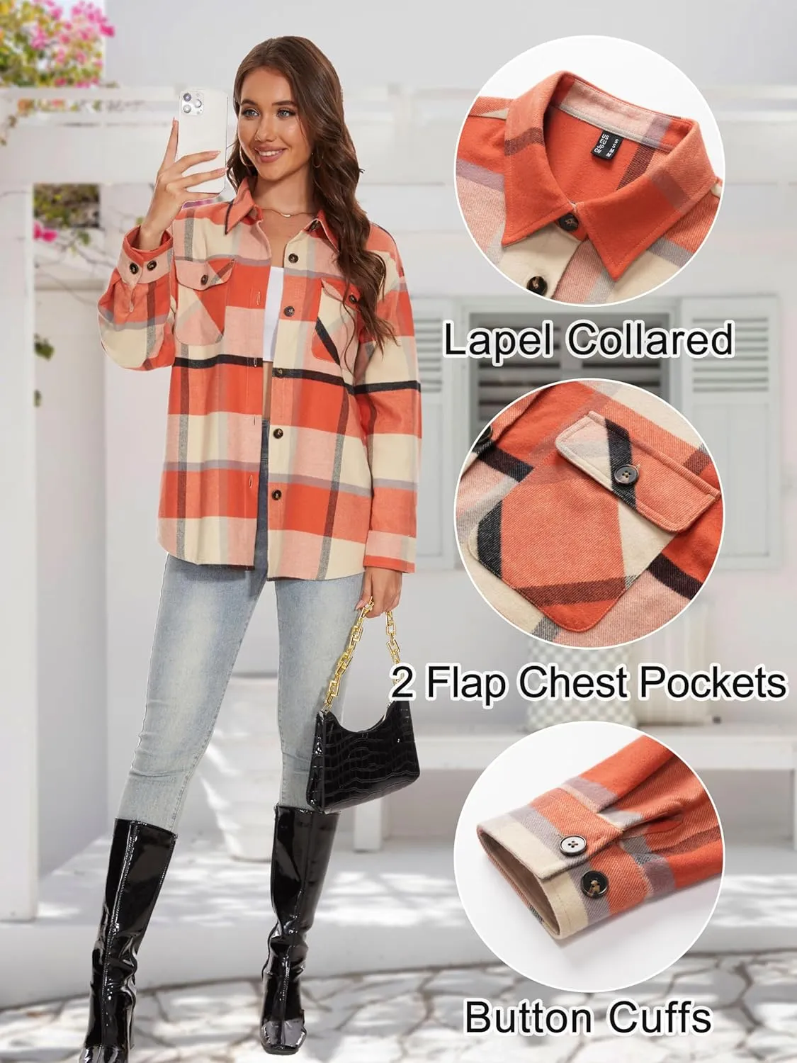 MAGCOMSEN Women's Flannel Plaid Shirts Button Down Long Sleeve Soft Flannel Shacket Loose Fit Casual Blouse Tops