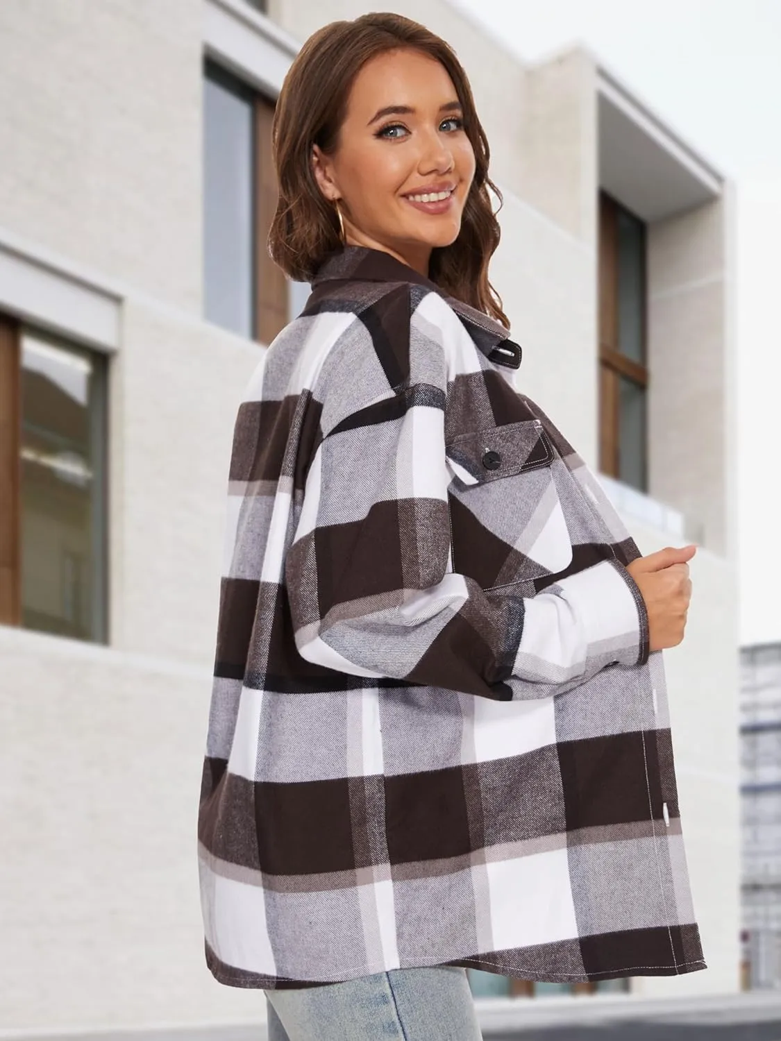 MAGCOMSEN Women's Flannel Plaid Shirts Button Down Long Sleeve Soft Flannel Shacket Loose Fit Casual Blouse Tops