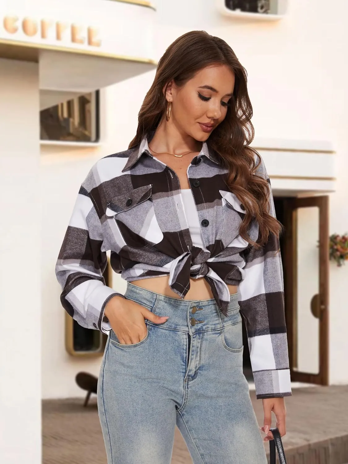 MAGCOMSEN Women's Flannel Plaid Shirts Button Down Long Sleeve Soft Flannel Shacket Loose Fit Casual Blouse Tops