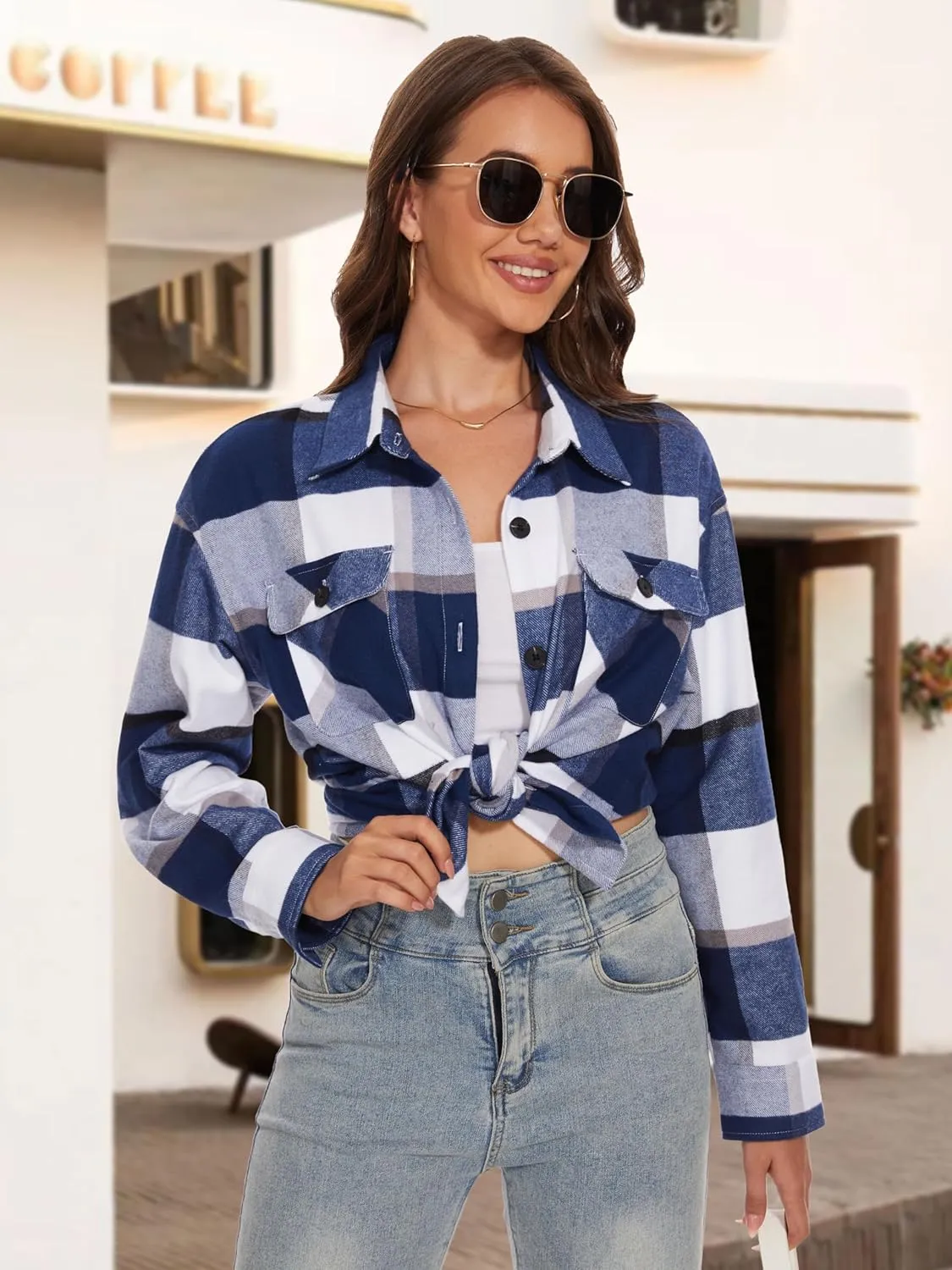 MAGCOMSEN Women's Flannel Plaid Shirts Button Down Long Sleeve Soft Flannel Shacket Loose Fit Casual Blouse Tops