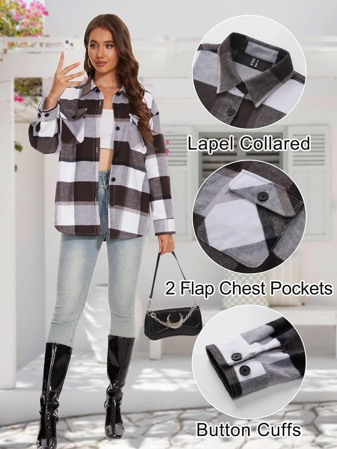 MAGCOMSEN Women's Flannel Plaid Shirts Button Down Long Sleeve Soft Flannel Shacket Loose Fit Casual Blouse Tops