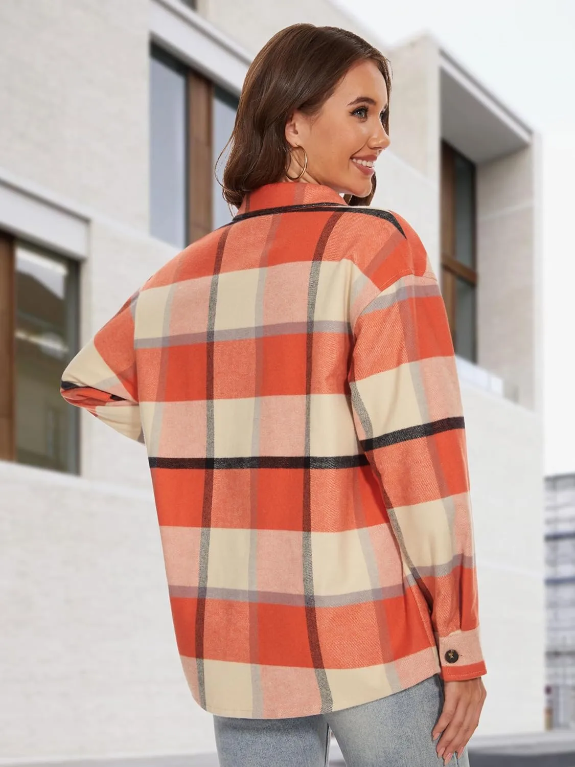 MAGCOMSEN Women's Flannel Plaid Shirts Button Down Long Sleeve Soft Flannel Shacket Loose Fit Casual Blouse Tops