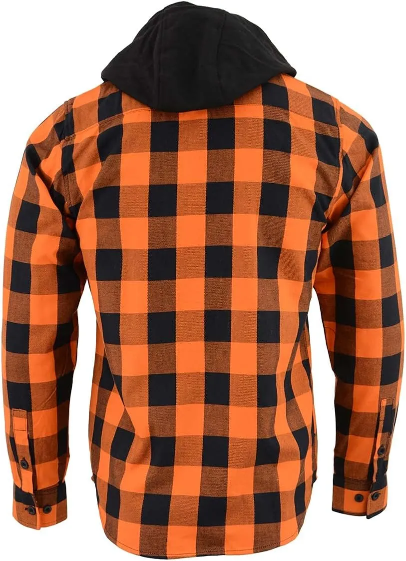 Milwaukee Leather Men's Flannel Plaid Shirt Orange and Black Long Sleeve Cotton Button Down with Hoodie MNG11642