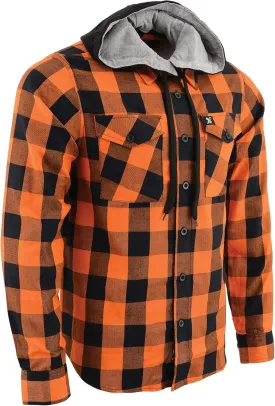 Milwaukee Leather Men's Flannel Plaid Shirt Orange and Black Long Sleeve Cotton Button Down with Hoodie MNG11642
