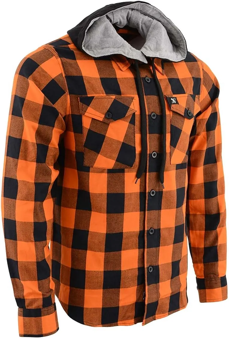 Milwaukee Leather Men's Flannel Plaid Shirt Orange and Black Long Sleeve Cotton Button Down with Hoodie MNG11642