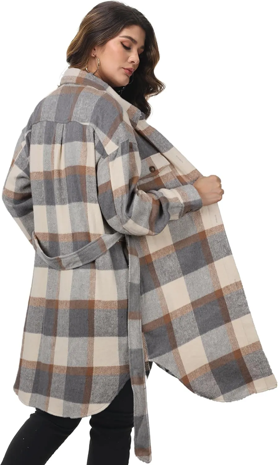 NIeyook Womens Plus Size Shacket Jacket 2024 Fall Plaid Flannel Button Down Shirts Long Sleeve Tartan Jackets Coats
