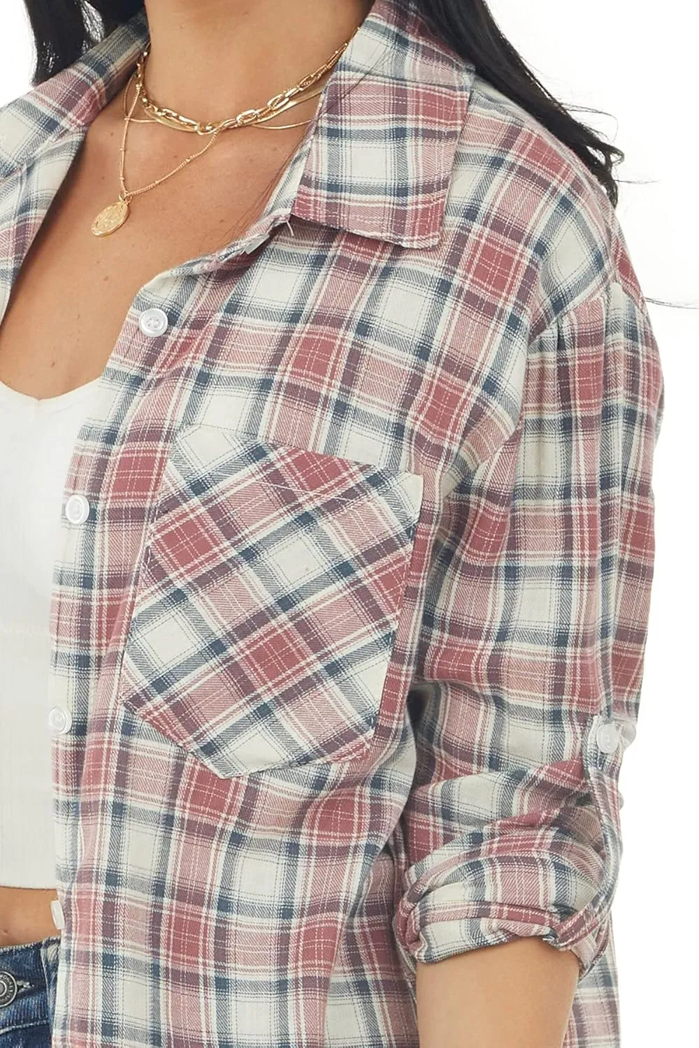 NUOREEL Women's Plaid Flannel Long Sleeve Button-Down Shirt