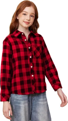 SANGTREE Womens and Girls Long Sleeve Flannel Shirt Casual Button Down Plaid Shirts, 3 Months - Adult 2XL