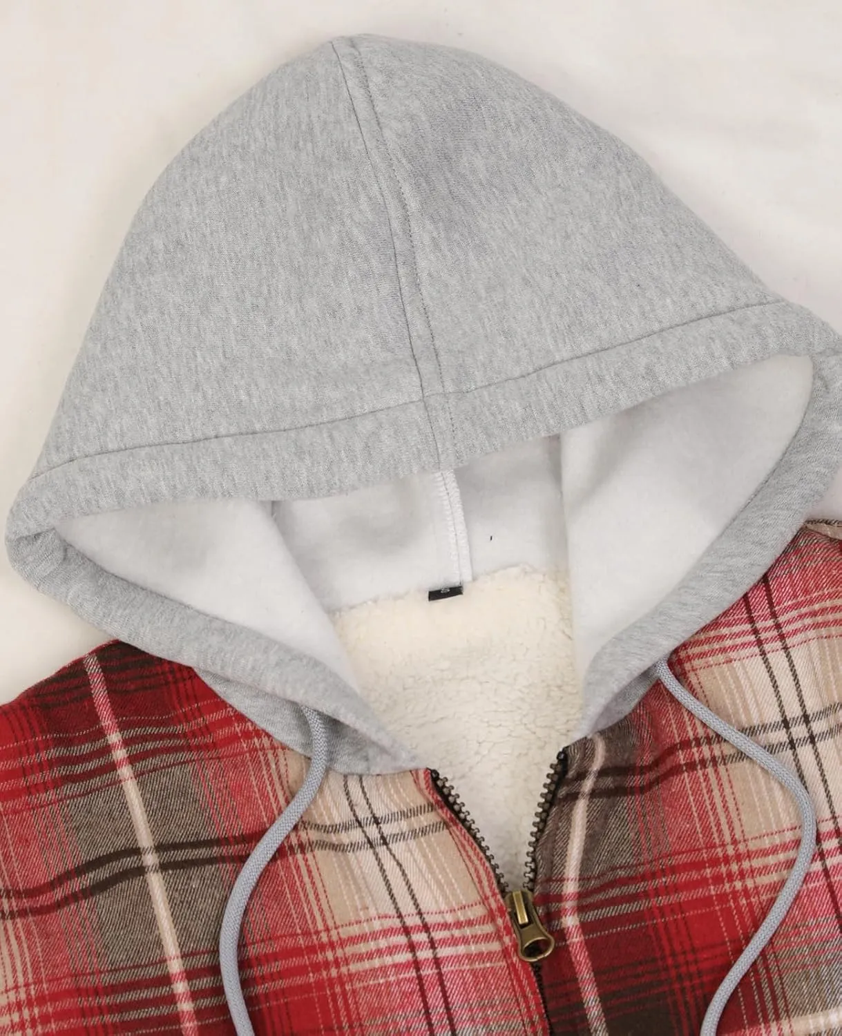 ThCreasa Womens Full Sherpa Lined Plaid Flannel Hooded Jacket with Hand Pockets, Zip Up Fuzzy Hoodie Flannel Shacket