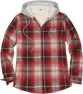 ThCreasa Womens Full Sherpa Lined Plaid Flannel Hooded Jacket with Hand Pockets, Zip Up Fuzzy Hoodie Flannel Shacket