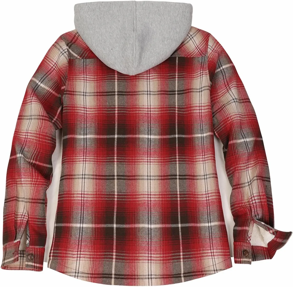 ThCreasa Womens Full Sherpa Lined Plaid Flannel Hooded Jacket with Hand Pockets, Zip Up Fuzzy Hoodie Flannel Shacket
