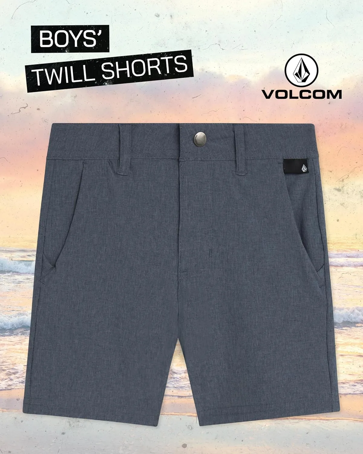 Volcom Boys' Twill Shorts - Stretch Fit Flat Front Chino Golf Uniform Shorts for Boys, Classic Pull-On Style with Belt Loops