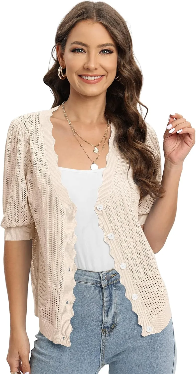 Womens Cropped Cardigan Knit Shrugs for Dresses Tops V Neck Button Down Cardigans Sweaters