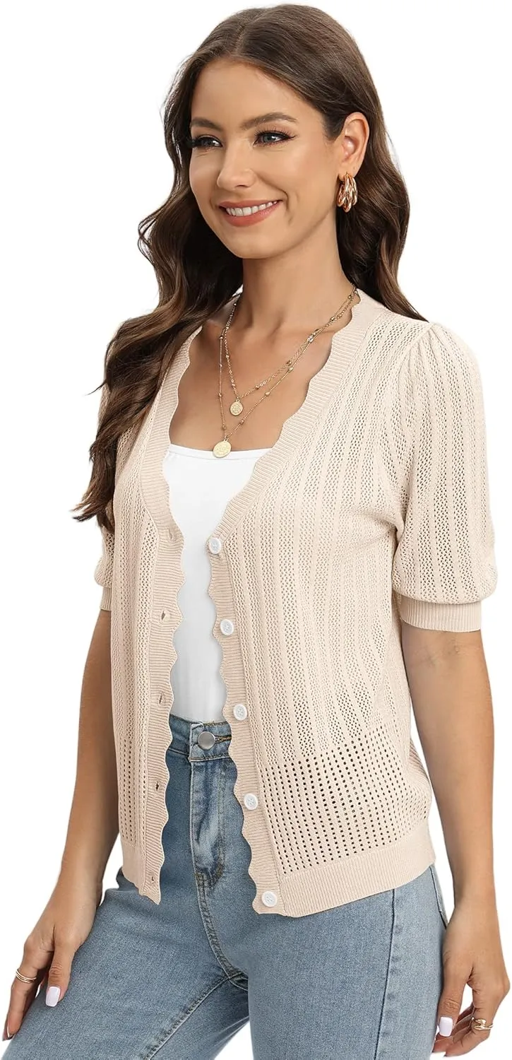 Womens Cropped Cardigan Knit Shrugs for Dresses Tops V Neck Button Down Cardigans Sweaters