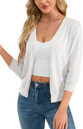 Womens Cropped Cardigan Knit Shrugs for Dresses V Neck Button Down Bolero Cardigans Sweaters