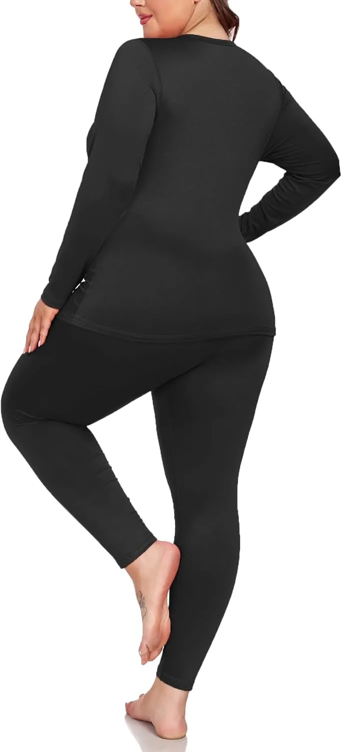 Women's Plus Size Thermal Underwear for Long Sleeve Fleece Lined Base Layer Top and Bottom Sets XL-5XL